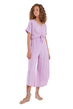 Carregar imagem no visualizador da galeria, Model Front: Blueman Beach Top Blusa Laco Botoes Liso Roxo
