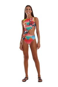 Model Front: Blueman One-Piece Maio Body Flower Power
