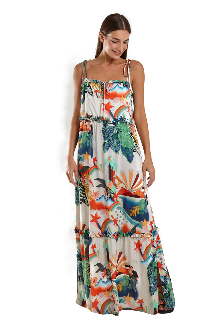 Model Front: Blueman Beach Dresses Vestido Longo Olivia Tropical Mess
