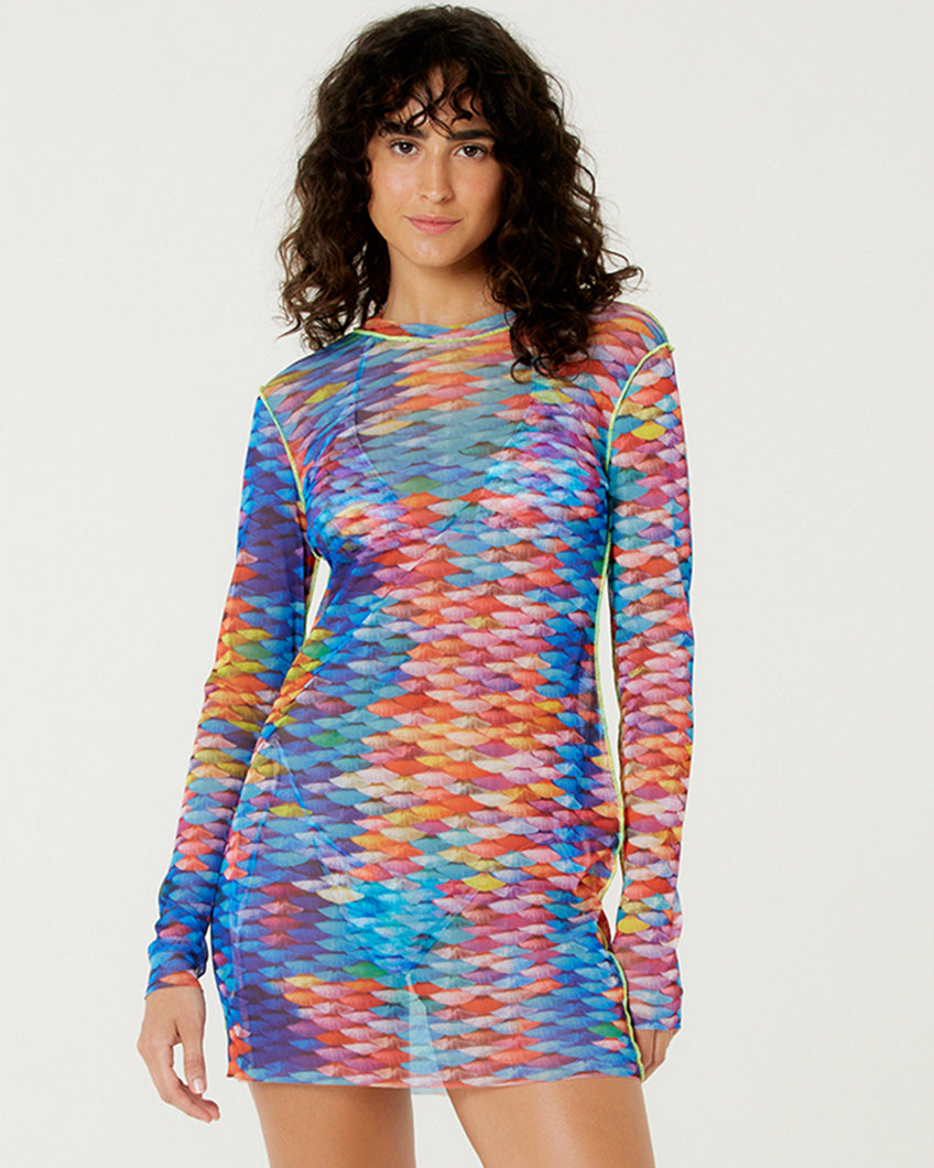 Gallery: Blueman Beach Dresses Vestido Tule Manga Longa Escama