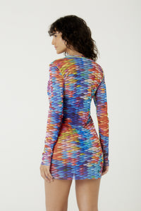 Vestido Tule Manga Longa Escama